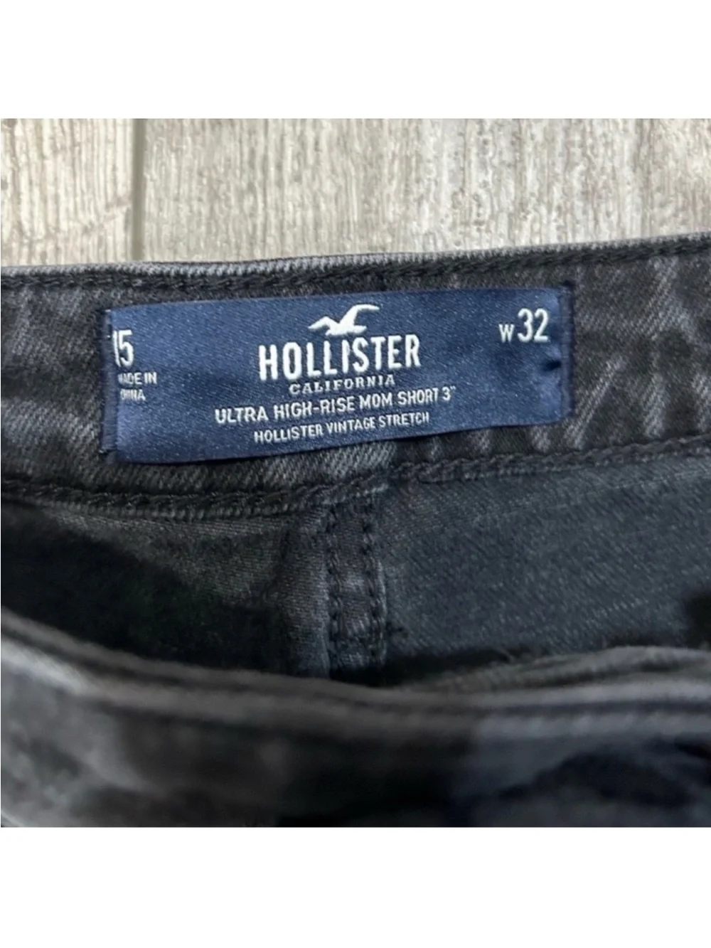 Hollister Black Denim Frayed Hem Shorts